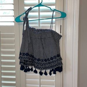 Free People navy and white embroidered blouse